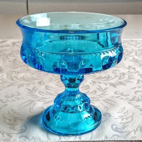 Vintage Blue Glass Footed Candy Dish Compote - Picture 1 of 5